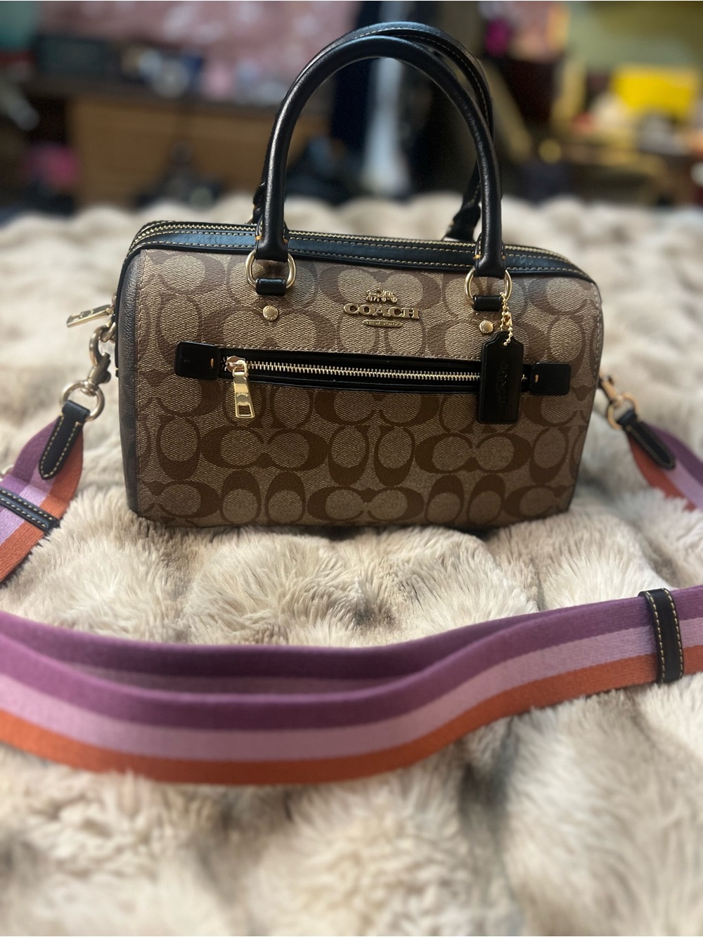 NWT Coach Rowan Satchel Bag in Sig Canvas w Rnbw Crossbody Strap (Retail $398)